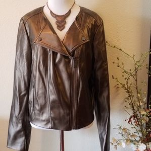 Michael Kors Bronze Faux Leather Jacket Sz L or XL